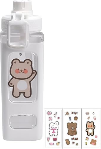 Image of LHOTSE FreeSip Cute Square Water Bottle for School with Straw & Leakproof Lid - Large Capacity Kawaii Bottle for Kids, Girls & Office Use (White)