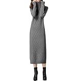 VMAKBUWIS Female High Neck Long Sweater Women Thickened Winter Loose Dress Femme Knit Dress Gray