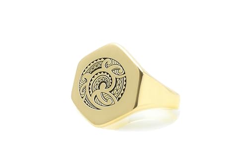 Bague hexagonale or 14k durable contre l'usure : bague signet samoan et maori