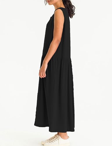 Image of Bozanly Summer Sleeveless Maxi Dress for Women Button Down Midi Dresses with Pockets Solid Color Loose Flowy Beach Dress 2025