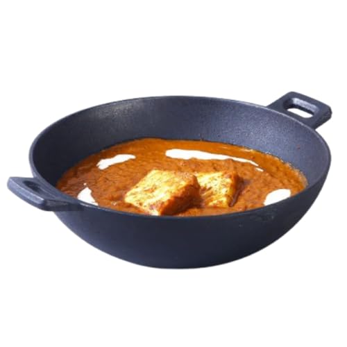 Image of EARTHFIT Cast Iron Kadai 8 Inches with Twin Handles | Durable Iron Kadhai for Cooking and Deep Frying | Pre-Seasoned Kadai Cast Iron for Healthy Cooking