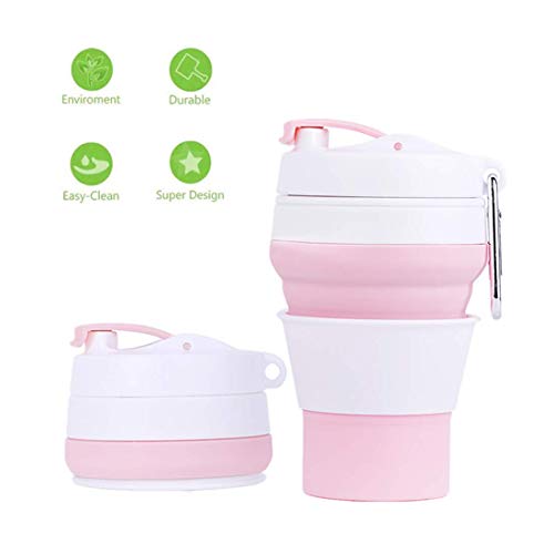 DEWEISN Tazza Pieghevole Con Coperchio, Portatile Silicone Coppa Piegato Richiudibile Tazze Da Viaggio Bpa Gratuito Tazza Caffè Per Famiglia, Campeggio, Esterno e Lavoro, 350ml 12oz (Rosa)
