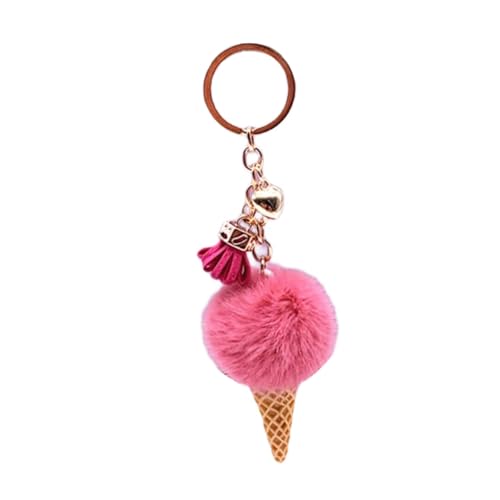 Plush Ice Cream Keychain for Women and Men Cute Pompoms Bag Charm Pendant Gift