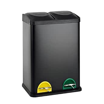 SVITA TC2X20 Küchen-Eimer 40Liter Fassungsvermögen 2x20L Abfalleimer 2er-Mülleimer Mülltrennung Treteimer Schwarz