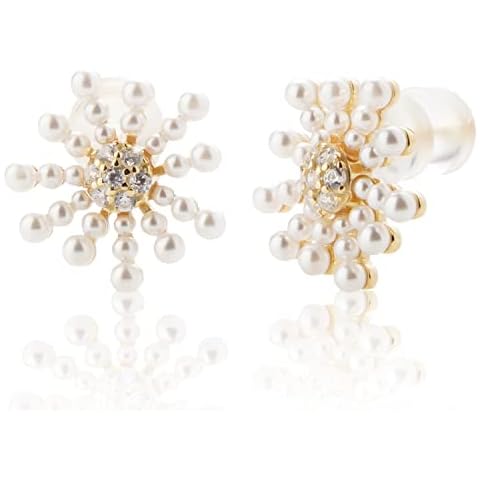 18K Gold Plated Sterling Silver Hypoallergenic Dainty Cubic Zirconia And Pearl Casual Chic Snowflake Style Stud Earrings Jewelry For Everyday Wear For Mother Daughter Girlfriend Wife BestFriend (Gold Snowflakes With Small Pearls) Cover