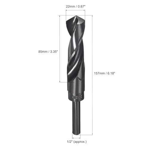 QUARKZMAN Spiralbohrer 22 mm, Metallbohrer Länge 150mm, Nitridbeschichtetes Reduzierte Schaftbohrer-HSS-9341 mit 12,7 mm Geradem Schaft für Edelstahllegierung Metall Holz, Schwarz, 2 Stück