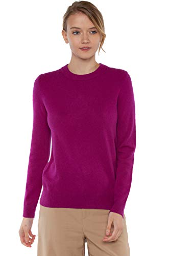 JENNIE LIU Women's 100% Pure Cashmere Long Sleeve Crew Neck Sweater (M, Berry)