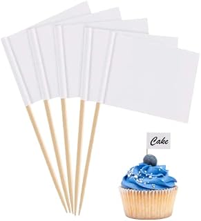 100PCS Blank Toothpick Flags Food Labels - Cocktail Sticks for Food Cake Markers Flags Cocktail Sticks Cupcake Toppers for Party Wedding Fruit Salad Cheese Plate Food Supplies (3.5 * 2.5cm) White