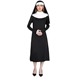 mifengda Halloween Women Nun Costumes Adult Nun Outfit Black Women Nun Costume Dress with Headpiece for Dress Up Party Cosplay(Medium)