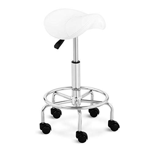 Physa Taburete con Ruedas Asiento De Trabajo Physa Frankfurt White (hasta 150 Kg, Altura Regulable: 57 - 69 cm, Tapizado en Cuero sintético Blanco) Cover