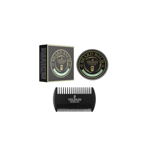 Velihan Beardcare - Paquete Duo Care - Bálsamo para Barba - Peine de barba- Juego de cuidado de la barba - Regalo para él - Regalo para novio - Set de regalo para hombres (30 gr, pino de cedro)