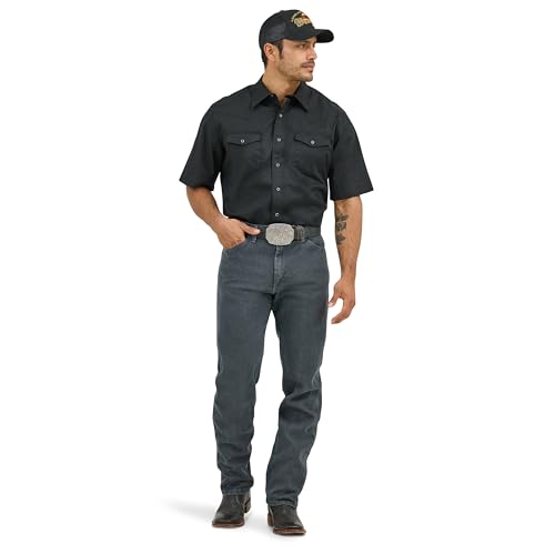 Wrangler Black Sport Western Men's Collared Short Sleeve Snap Shirt 1071106BK