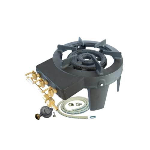 MEVA - Rechaud Gaz Fonte véritable 9.8 KW 4 pieds 3 robinets + Tuyau gaz et détendeur