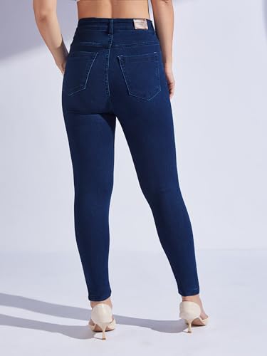Image of Miss Chase Women's Skinny High Rise Cropped Fringed Hemline Detailing Stretchable Denim Jeans