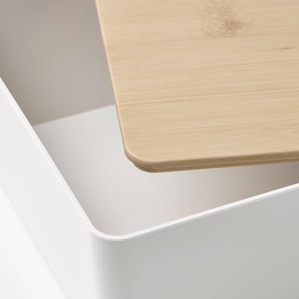 ProTuning KUGGIS Scatola con coperchio, bianco/bambù, 18x26x8 cm