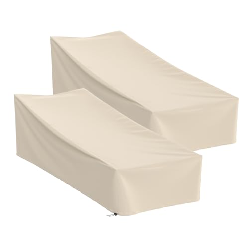 Waterproof Patio Chaise Lounge Cover, Heavy Duty Outdoor Lounge Chair Covers,UV Resistant Patio Furniture Covers 600D Oxford Cloth (Khaki, 80"W x 32"D x 25"H-2Pack)