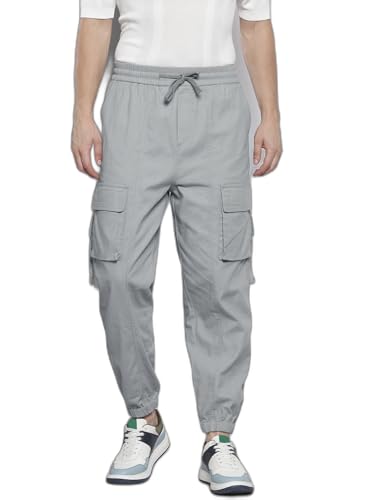 Image of The Indian Garage Co Men Mid Rise Loose Baggy Solid Mid-Rise Cargo Joggers