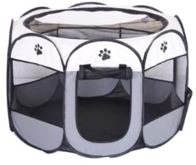 Welpenauslauf Faltbar Hundebox 74x74x43cm, Welpenlaufstall Katzengehege für Zuhause, Faltbarer Laufstall Freilaufgehege für Hunde Katzen Hasen, Innen Draußen Kleintiergehege (Grau)