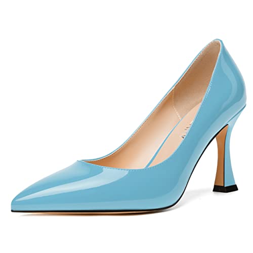 SKYSTERRY Womens Pointed Toe Evening Patent Fashion Slip On Spool High Heel Pumps Shoes 3.3 Inch