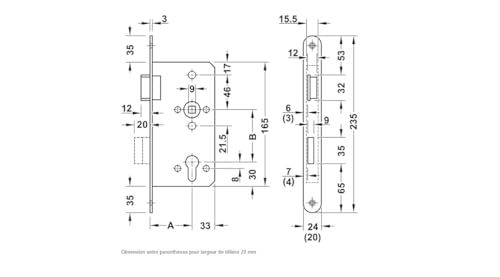 cyclingcolors Einsteckschloss, für Feuerschutzabschlusstüren, Profilzylinder, Objektbereich, Feuer Rauchschutzabschlüsse, Stulpbreite: 24 mm, Anschlag: DIN rechts, Dornmaß 65 mm, Edelstahl