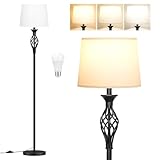Ambimall Floor Lamps for Living Room - 3 Color Temperature Standing Lamp, Farmhouse Black Floor Lamp with White Shade, Vintage Modern Tall Light for Bedroom Office Corner(9W Bulb Included)