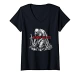 Women's Tummy Hurts Funny Medieval Knight Dark Humor Art V-Neck T-Shirt