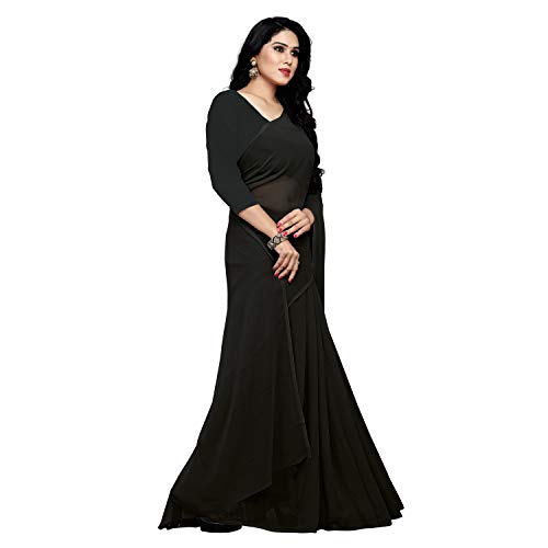 Image of StyleScope Women's Plain Georgette Saree With Georgette Plain Matching Unstitched Blouse Piece (Plainn)