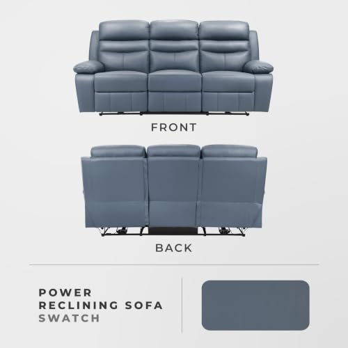 Image of Lexicon Recliner Sofa for Living Room, Double Reclining RV Couch, Power Wall Hugger Recliner Home Theater Seating Leather Match Reclining Sofa, with USB Charge Port, 86.5''W Sofa, Blue