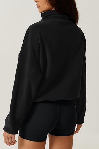 QINSEN Women Half Zip Fleece Sweatshirt Mock Neck Long Sleeve Winter Cozy Sherpa Pullover Sweater Tops2