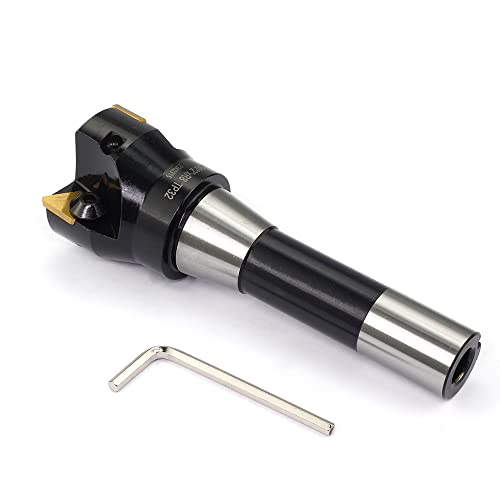 Image of OSCARBIDE Indexable End Mill R8 Shank TPG32,2 inch Cutting Diameter,3 Flutes | 6 inch Overall length | 3 TPCN32PDTR /TPG322 Carbide Inserts | For Steel & Stainless & Cast Iron & Aluminum | Smooth Finishing