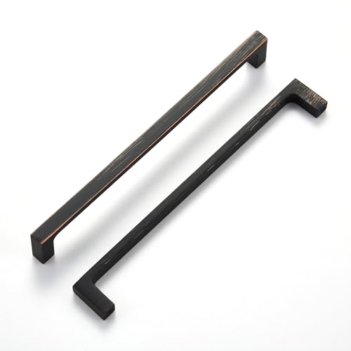 SUNCN キッチンキャビネット用引き手 オイルラブドブロンズ 10個パック 7-1/2インチ (192mm) 穴の中心 モダンな正方形 フラットハードウェアハンドルとノブ キャビネ ドア 引き出し 食器棚 バスルーム 家具 ドレッサー用
