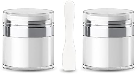 Cream Jar Vacuum Bottle with Cosmetic Spatula,TSA Approved Travel Bottles-Refillable Travel Size Containers for Creams Gels Lotions Face Body Hand Cream(2 Pieces)