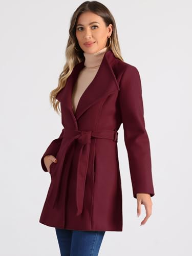 Image of Allegra K Women's Winter Elegant Stand Collar Overcoat Long Belted Pea Coat