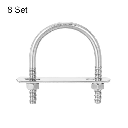 Image of uxcell Round U-Bolts, 8 Sets 44mm(1.73 inch) Inner Width 62mm Length M6 304 Stainless Steel U Clamp Bolt with Nuts and Plates, for Boat Trailer