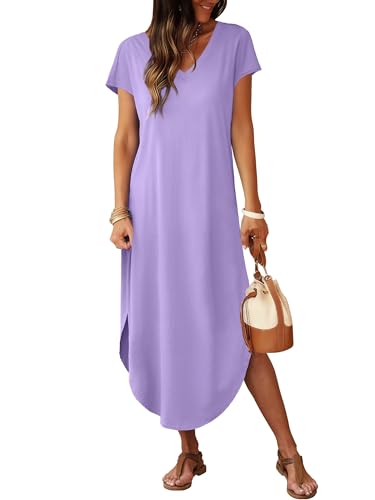 Image of RUMIA Summer Maxi Dresses for Women Cap Sleeve Long Sundress with Pockets
