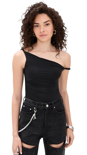 alice + olivia Women's Bianca Twist Off Shoulder Bodysuit, Black, XS