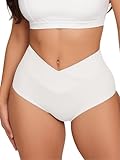 Women Crossover Booty Shorts Bikini Bottom High Waist Swimsuit Workout Dance Hot Pants Rave Festival Outfits White
