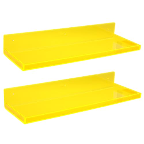 HappyDino Floating Shelves for Wall Acrylic Wall Shelves for Bedroom Bathroom Living Room Kitchen 16.5X5.5'', Pack of 2, Neon Yellow