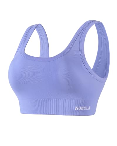Image of AUROLA Power Womens Square Back Basic Sports Bra - Square Neck Padded Low Impact Yoga Bra Workout Crop Top