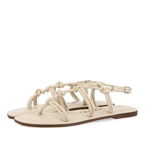 GIOSEPPO Sandalias Planas de Piel Off-White con Tiras Finas y Detalle de Nudos para Mujer matinha