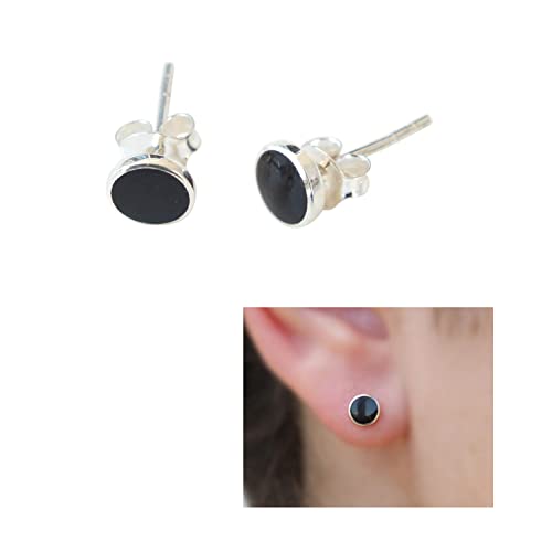 Sterling Silver Black Stud Earrings, 6Mm Round Studs, Circle Stud Earrings, Silver Black Stone Earrings #TOP7