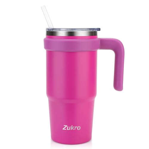 Zukro 24 oz Tumbler with Handle and Straw - Leak Proof Insulated Stainless Steel Cup with Slider Lid For Home and Travel - Double-wall Coffee Mug Keep Drinks Hot and Cold - Dishwasher Safe, No Sweat