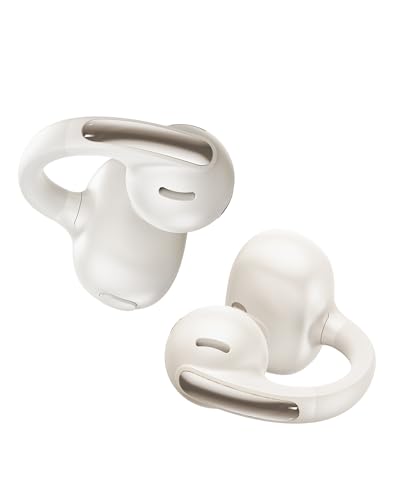 Baseus Bowie MC1 Open Ear Kopfhörer, Ohrclip mit Beeindruckender Klang, Adaptiver Bassverstärkung, Bluetooth 5,4, Geräuschunterdrückung bei Anrufen, IP57, 40H Akk, 5,2g Buds - Starlight weiß