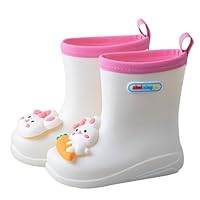 WOFANLULY Rain Boots with Cute Rabbit, Waterproof Non-Slip Toddler Wellies Wellington Rain Shoes Outdoors for Kids Girls