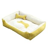Camas para Perros y Gatos, con Almohada en Forma de Hueso, Gamuza Suave y Confortable, Lavable, Antideslizante y Resistente a Los Mordiscos (L, Amarillo)