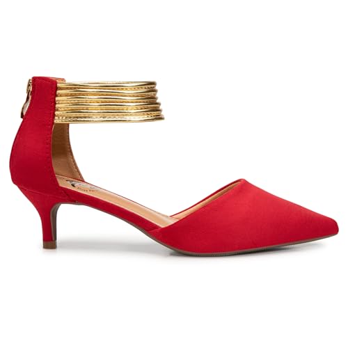 Image of Trary Kitten Heels for Women Closed Pointed Toe Low Stiletto Heels Pumps Shoes Women Comfortable Ankle Strap Pumps 2 inch Heel Party Dressy Shoes