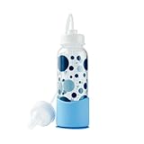 Hands-Free Baby Bottle - Anti-Colic Nursing System 7 oz Glass Baby Bottle with Fast Flow Nipple/Teat 3m+ Infant with Tube Straw Feeding System for Toddler (1 Bottle - Blue)
