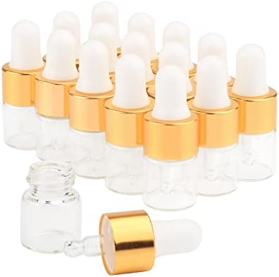 15Pcs Glass Essential Oil Dropper Bottles Clear Mini 1ml/2ml/3ml Perfume Dropping Bottle Cosmetic Sample Vials with Gold Cap and White Latex