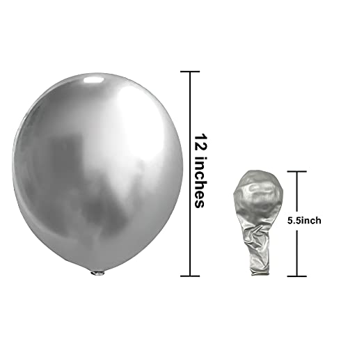 Image of KBZVNAF Silver Metallic Chrome Latex Balloons - 50 Pack 12 inch Round Helium Balloons for Birthday Wedding Graduation Baby Shower Party Decorations | Round Helium Balloons for Birthday Wedding Graduation Baby Shower Party Decorations