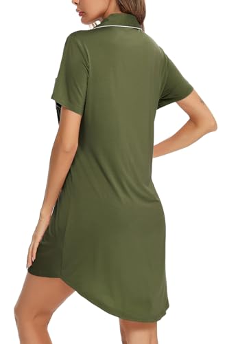 Image of Samring Pajama Nightgown for Women Short Sleeve Button Down Boyfriend Night Gown Nightdress Sleep Shirts